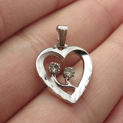 925 Sterling Silver Vintage Rhinestone Open Heart Pendant