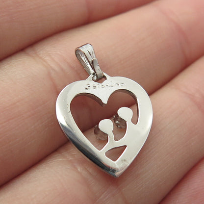 925 Sterling Silver Vintage Rhinestone Open Heart Pendant