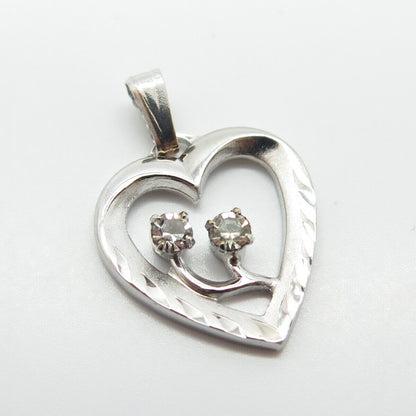 925 Sterling Silver Vintage Rhinestone Open Heart Pendant