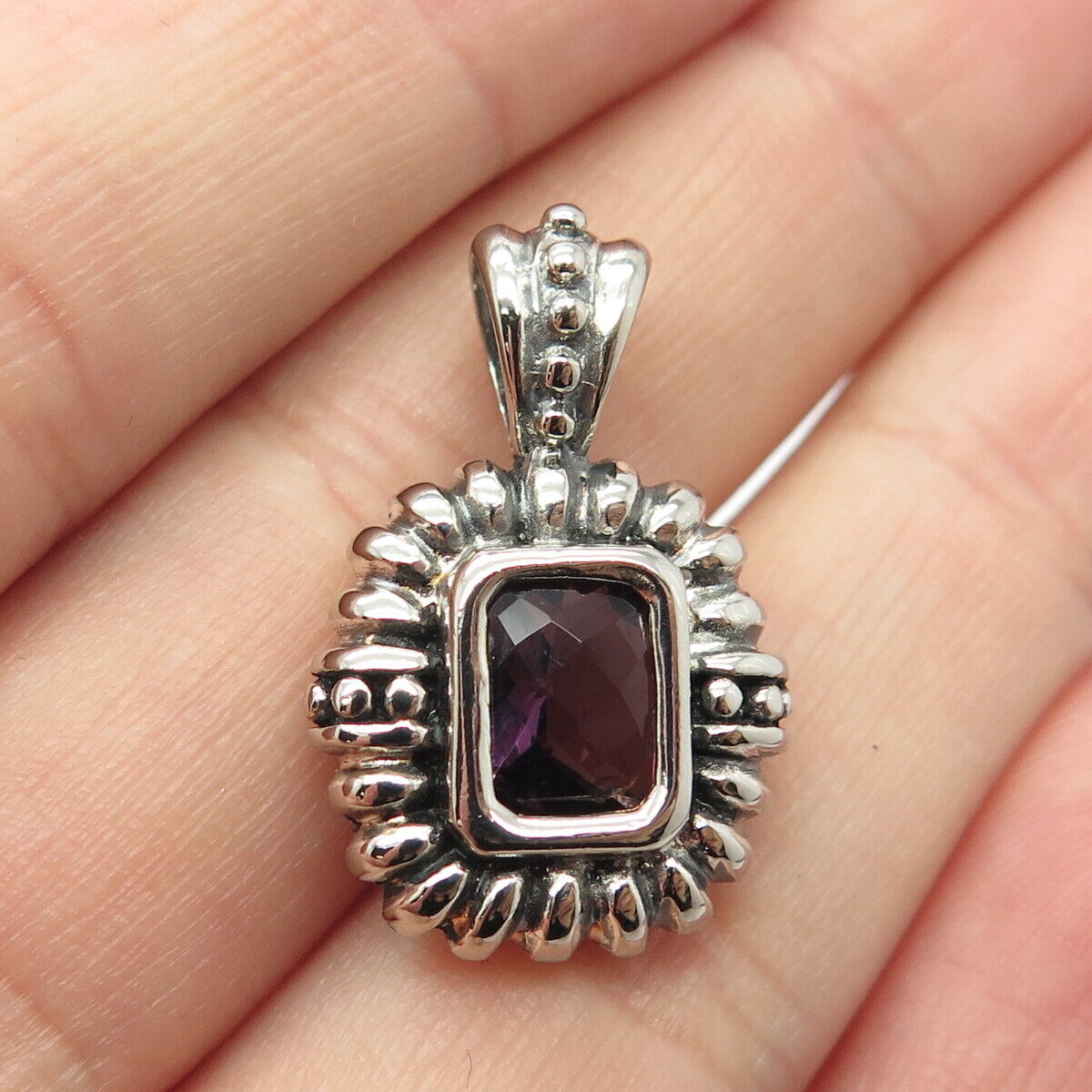 925 Sterling Silver Vintage Real Amethyst Gemstone Pendant