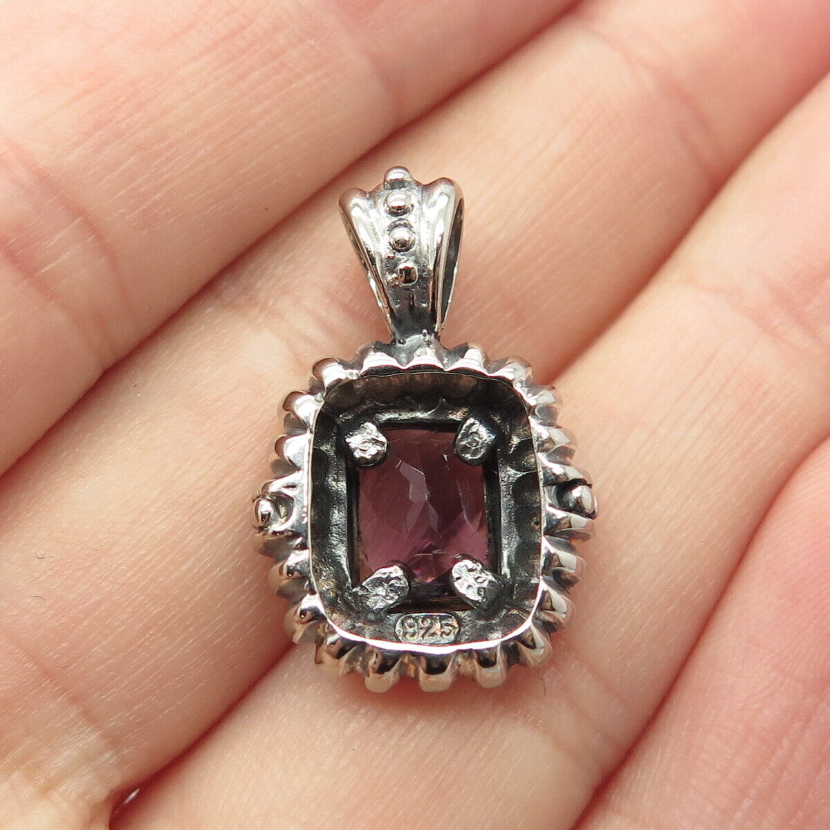 925 Sterling Silver Vintage Real Amethyst Gemstone Pendant