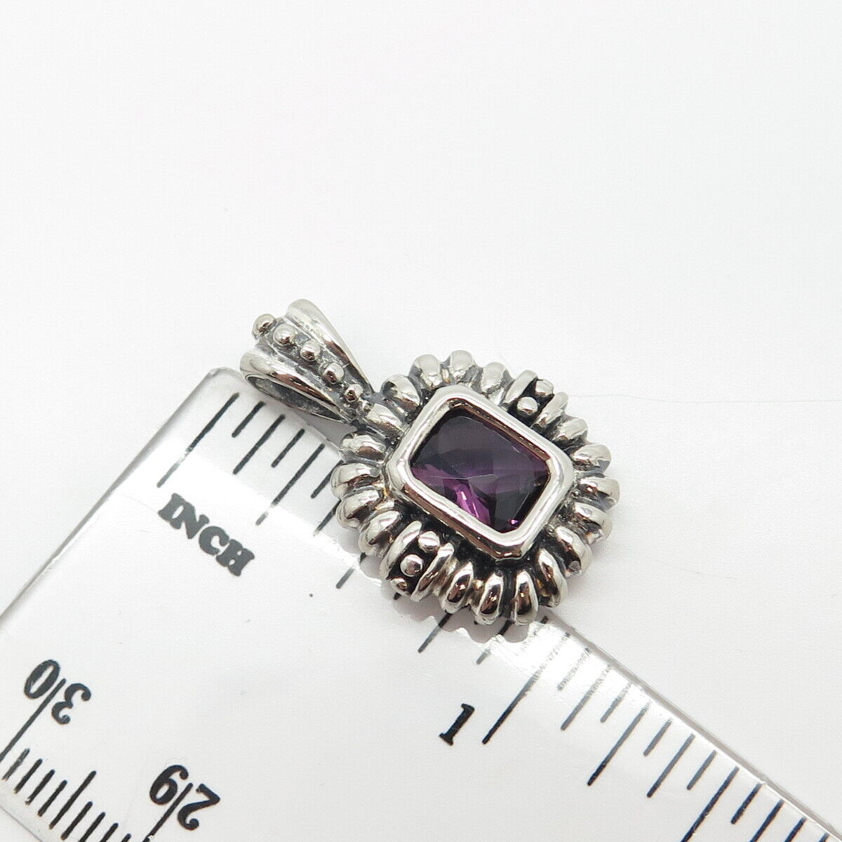 925 Sterling Silver Vintage Real Amethyst Gemstone Pendant