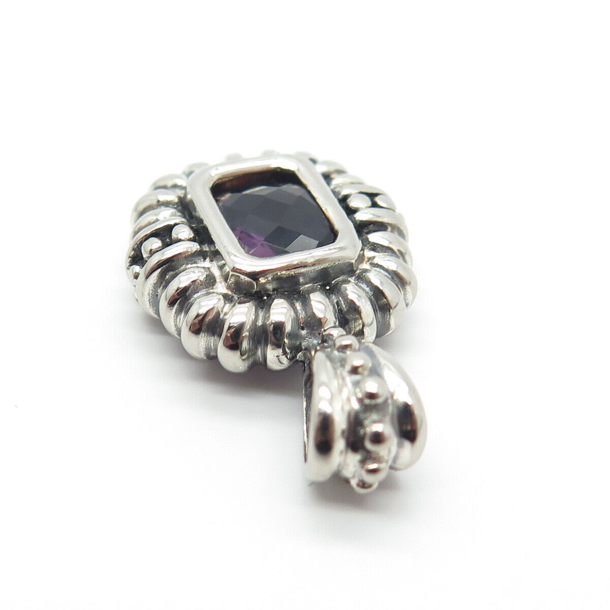 925 Sterling Silver Vintage Real Amethyst Gemstone Pendant