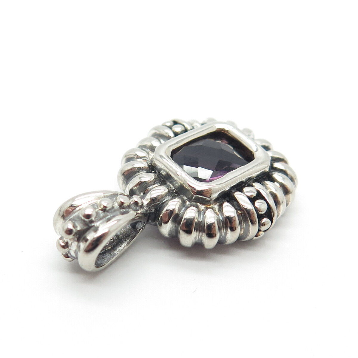 925 Sterling Silver Vintage Real Amethyst Gemstone Pendant