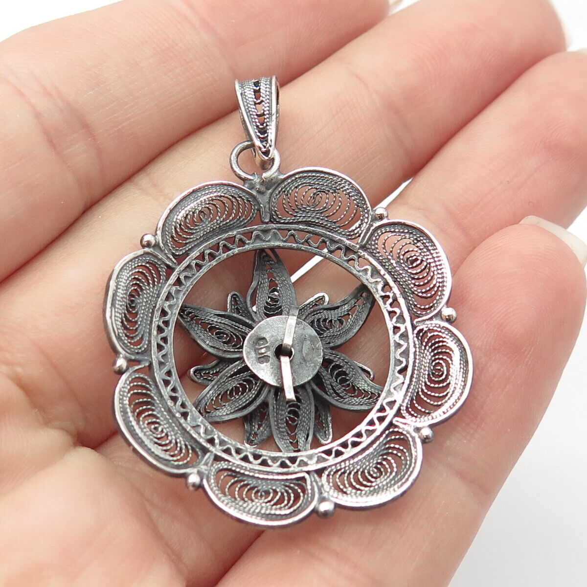 900 Silver Vintage Floral Ornate Pendant