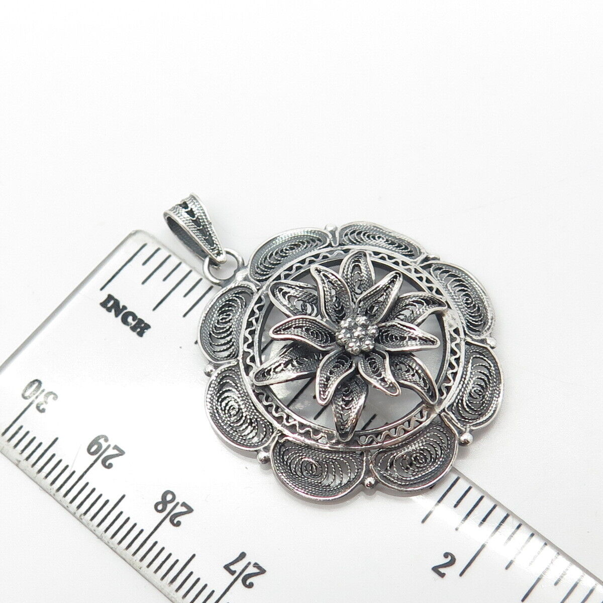 900 Silver Vintage Floral Ornate Pendant