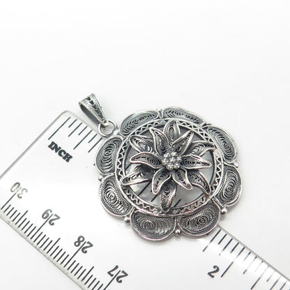 900 Silver Vintage Floral Ornate Pendant