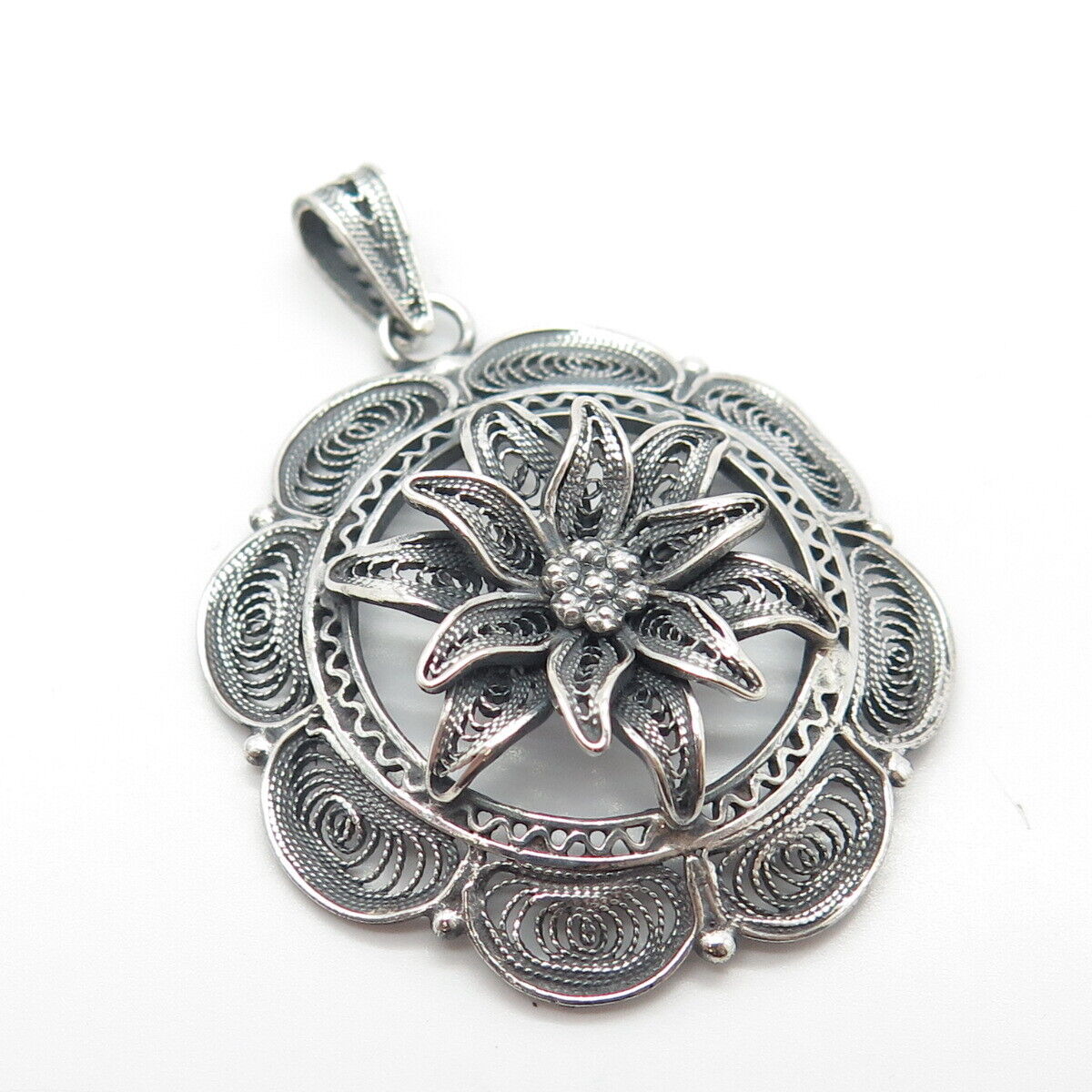 900 Silver Vintage Floral Ornate Pendant