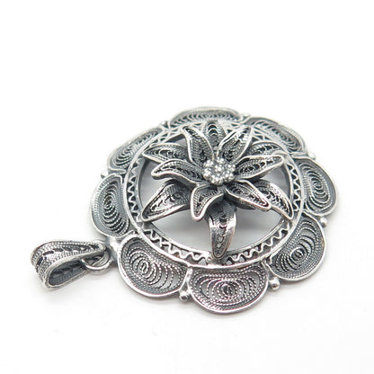 900 Silver Vintage Floral Ornate Pendant