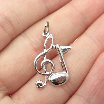 925 Sterling Silver Vintage Treble Clef & Note Pendant