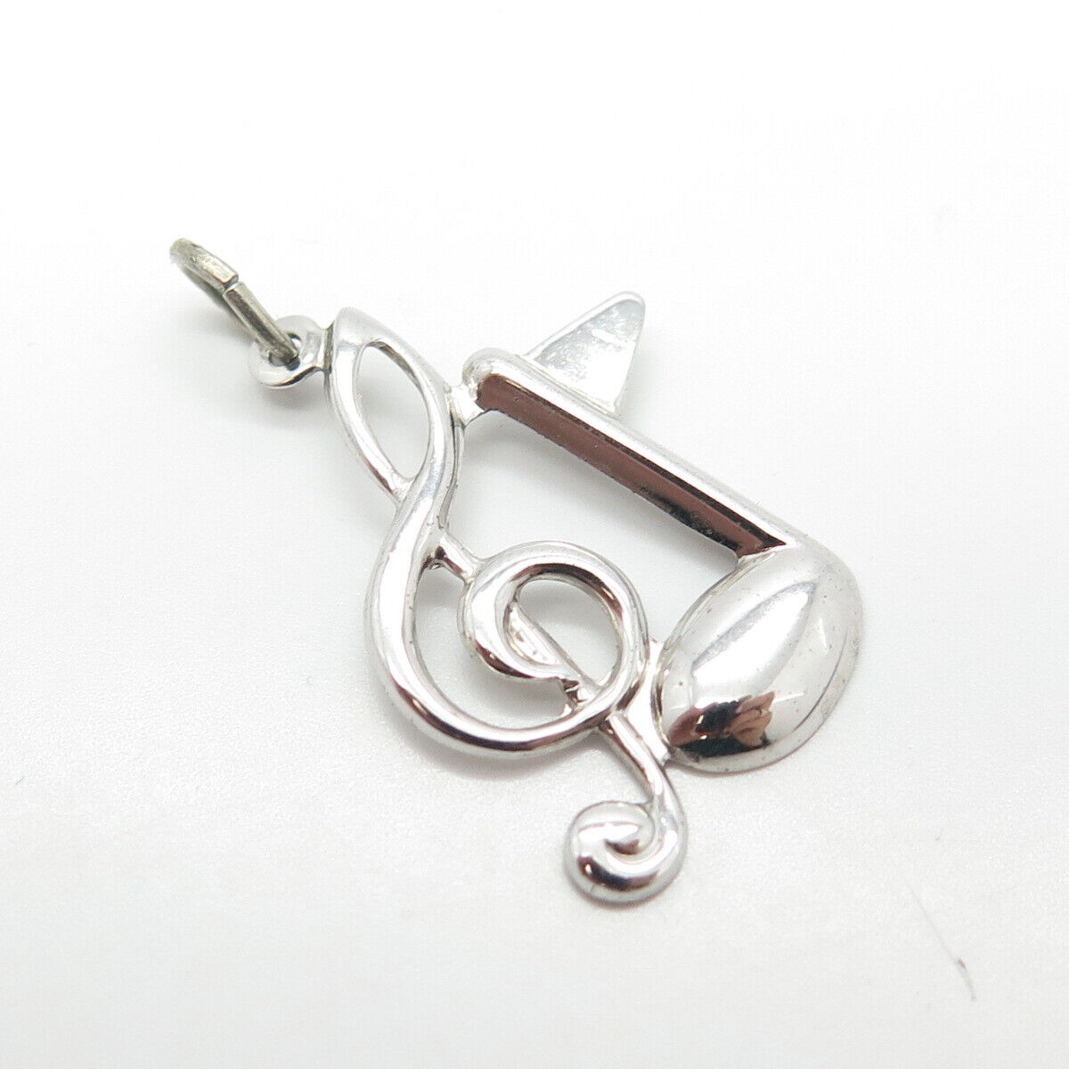 925 Sterling Silver Vintage Treble Clef & Note Pendant