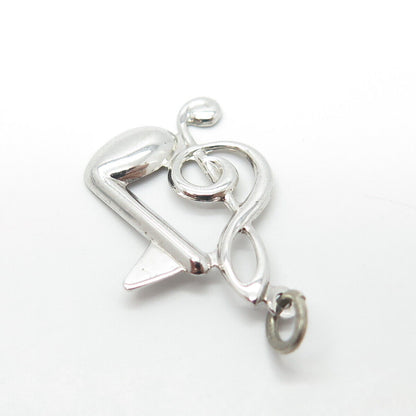 925 Sterling Silver Vintage Treble Clef & Note Pendant