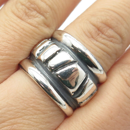 925 Sterling Silver Vintage Ribbed Band Ring Size 8