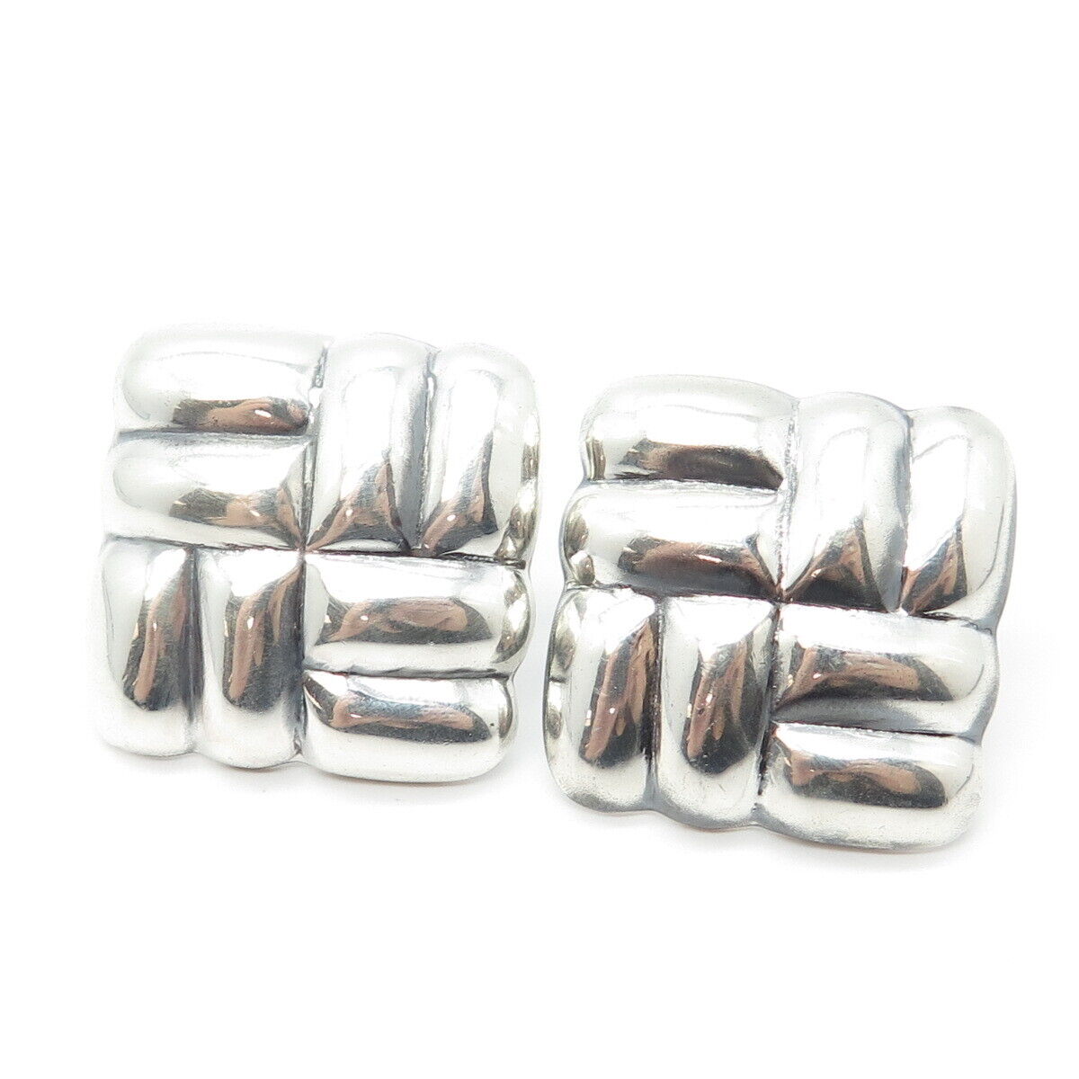 925 Sterling Silver Vintage Ribbed Square Earrings