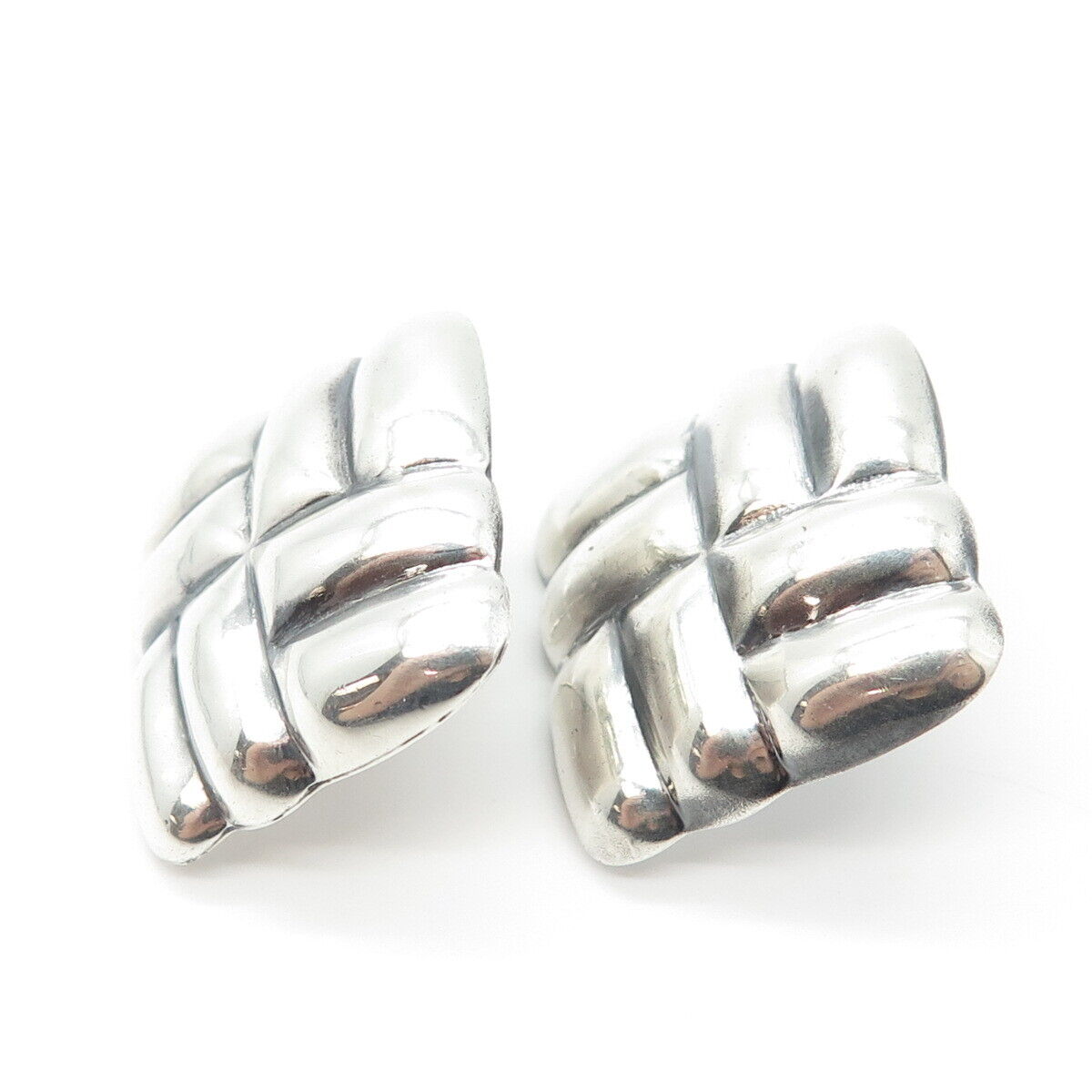 925 Sterling Silver Vintage Ribbed Square Earrings