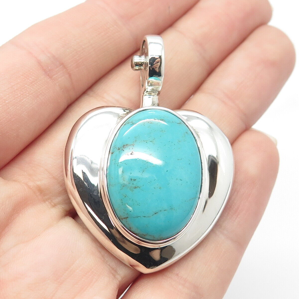 925 Sterling Silver Vintage J. Esposito Real Turquoise Gemstone Heart Pendant