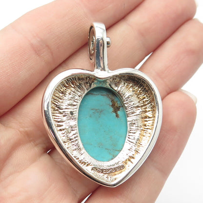 925 Sterling Silver Vintage J. Esposito Real Turquoise Gemstone Heart Pendant