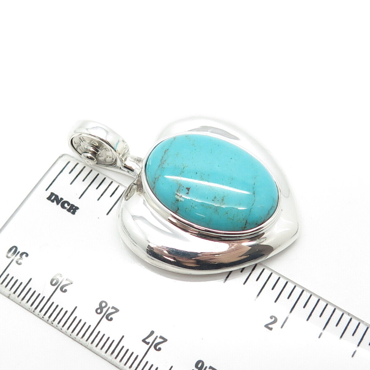 925 Sterling Silver Vintage J. Esposito Real Turquoise Gemstone Heart Pendant