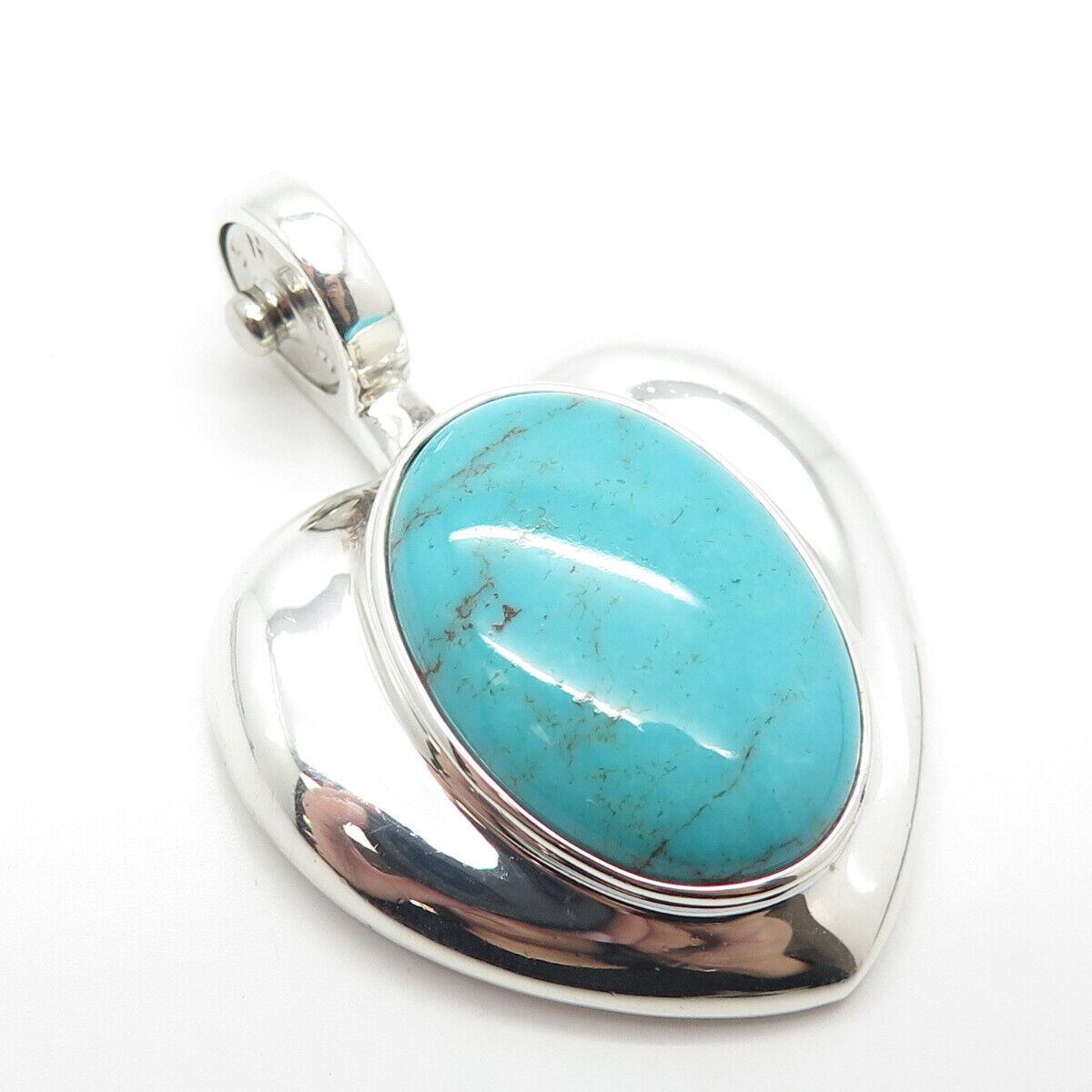 925 Sterling Silver Vintage J. Esposito Real Turquoise Gemstone Heart Pendant