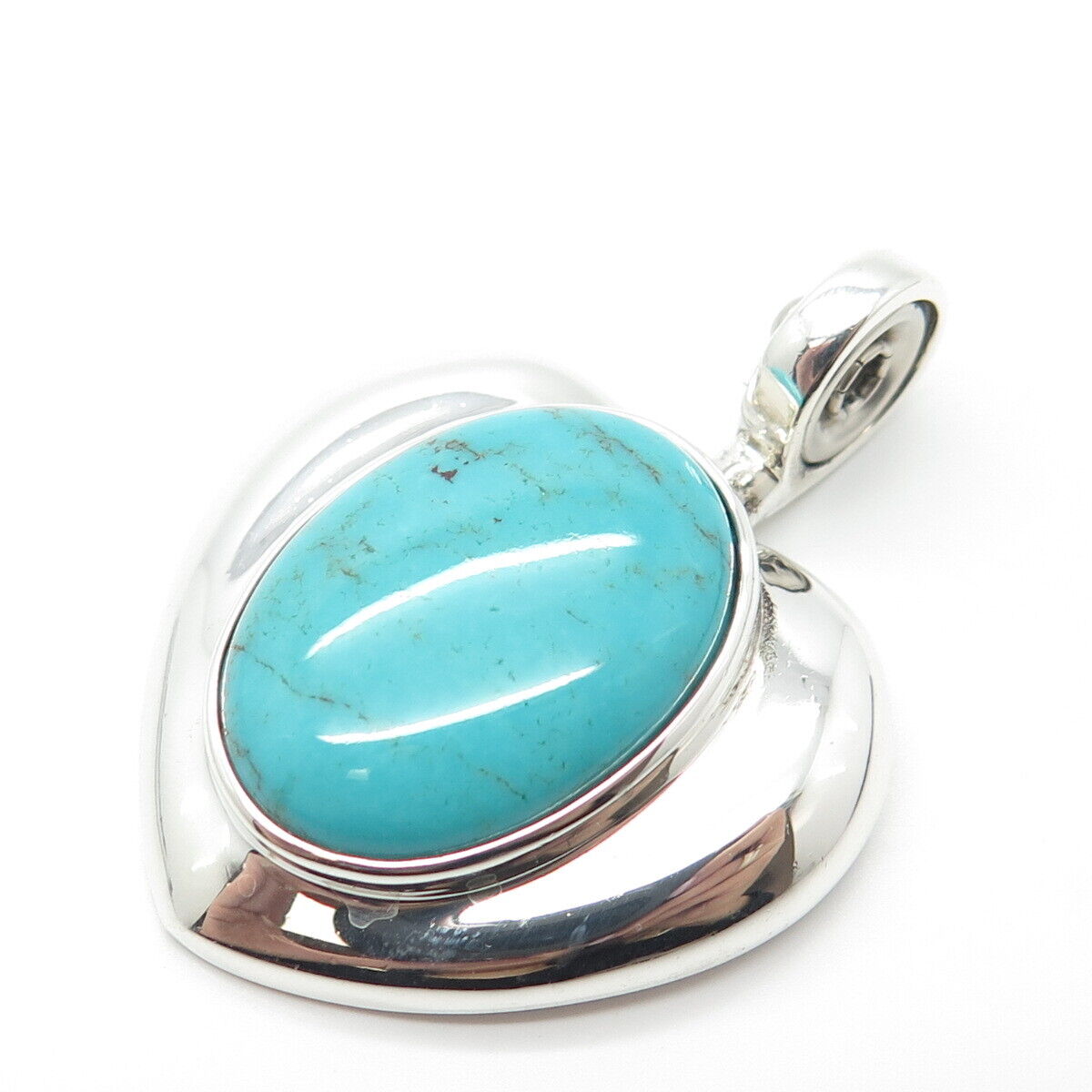 925 Sterling Silver Vintage J. Esposito Real Turquoise Gemstone Heart Pendant