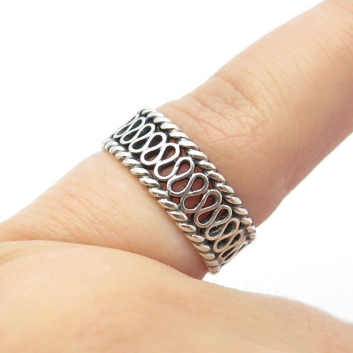 925 Sterling Silver Filigree Braided Band Ring Size 5