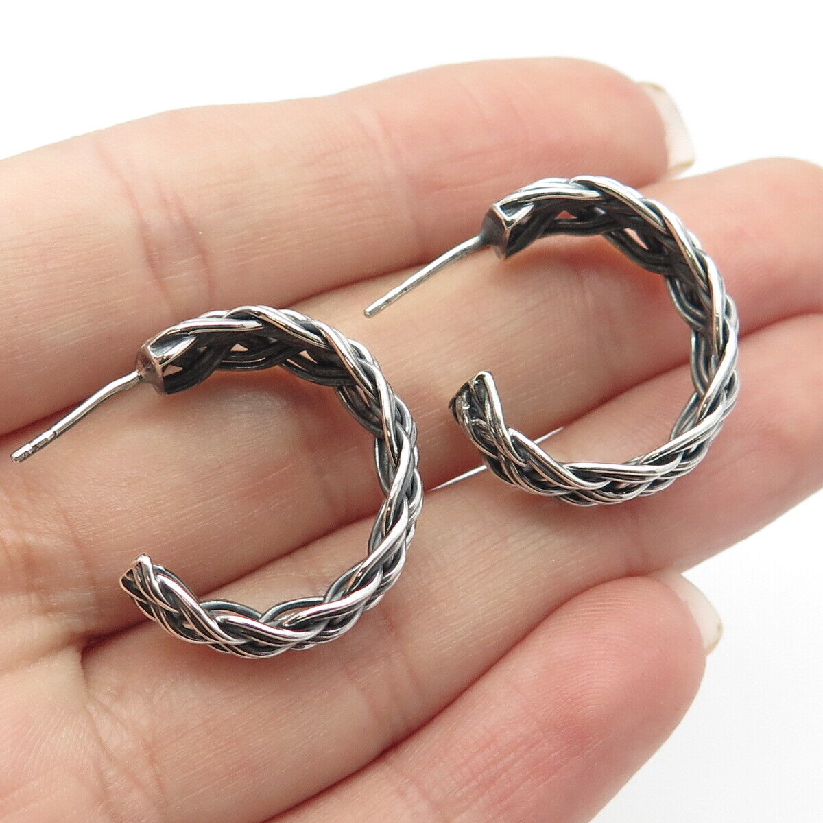 925 Sterling Silver Vintage Wheat Half Hoop Earrings