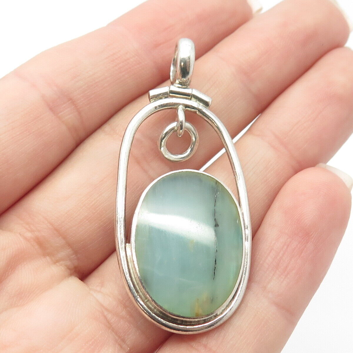 925 Sterling Silver Real Carnelian & Aquamarine Gemstone Pendant