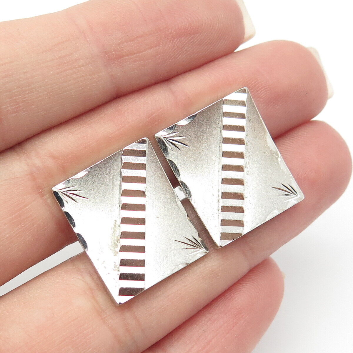 925 Sterling Silver Vintage Etched Cufflinks