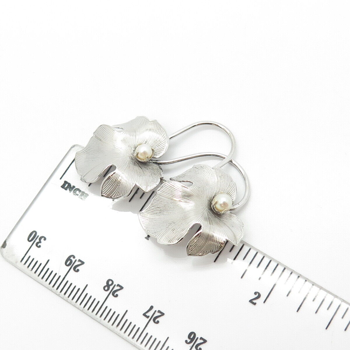 925 Sterling Silver Vintage Real Pearl Lily Floral Pin Brooch