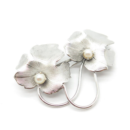 925 Sterling Silver Vintage Real Pearl Lily Floral Pin Brooch