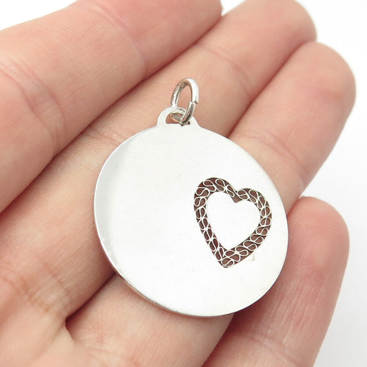 925 Sterling Silver Vintage Heart Round Charm Pendant