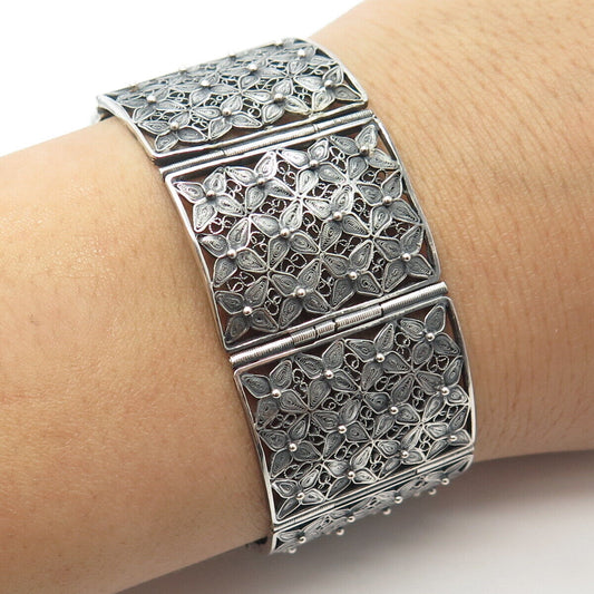 800 Silver Vintage Filigree Floral Panel Link Bracelet 6"