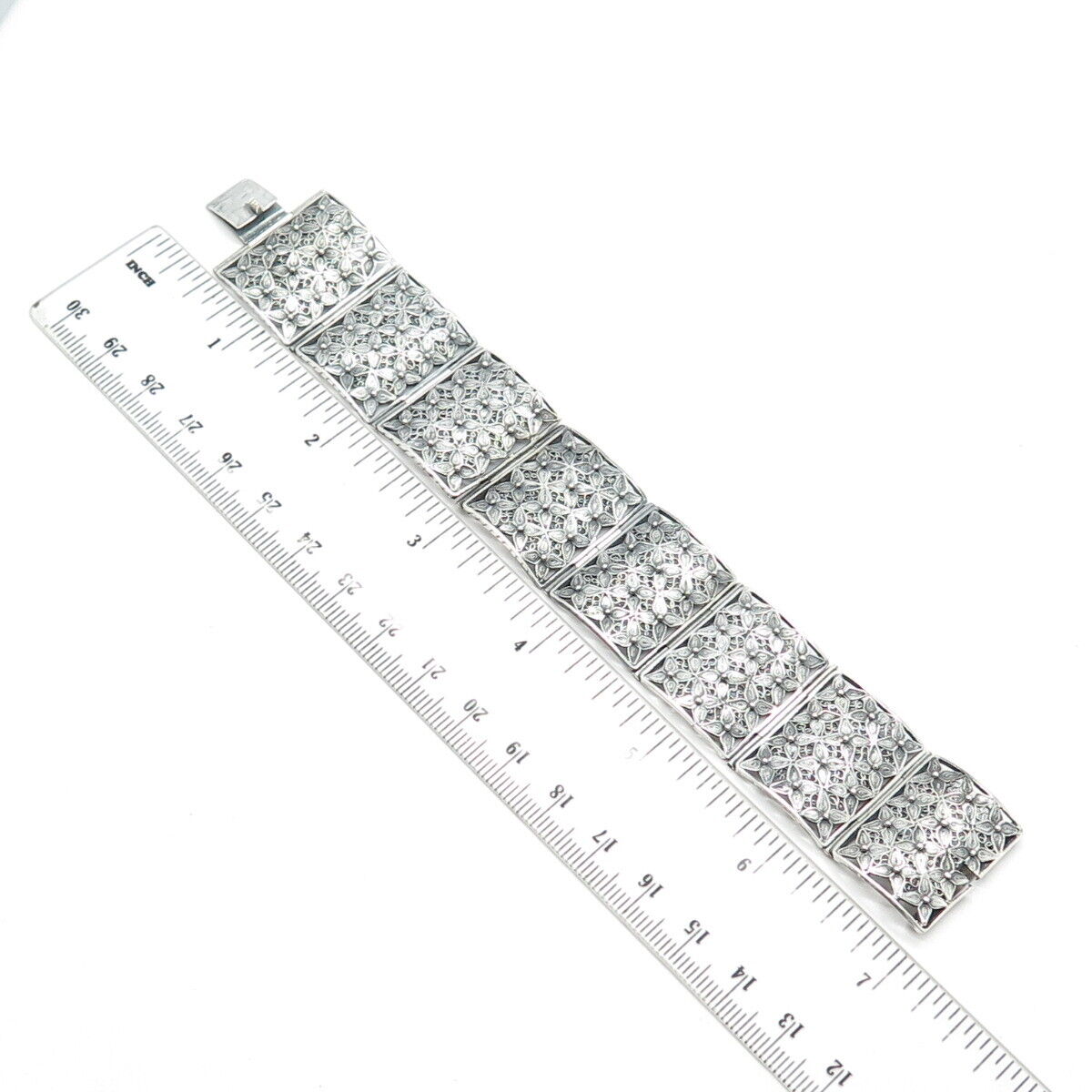 800 Silver Vintage Filigree Floral Panel Link Bracelet 6"