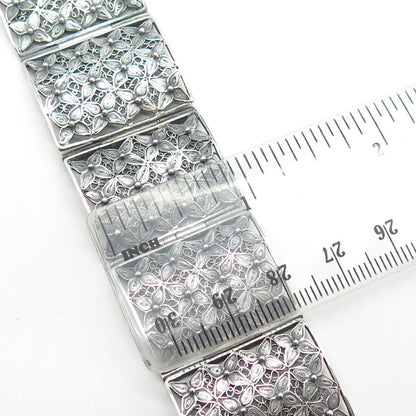 800 Silver Vintage Filigree Floral Panel Link Bracelet 6"