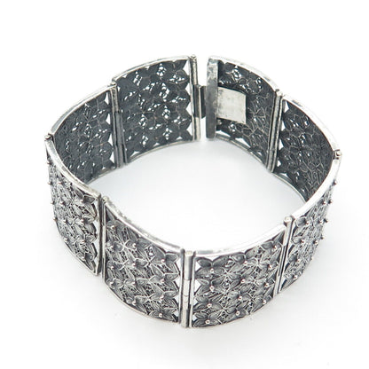 800 Silver Vintage Filigree Floral Panel Link Bracelet 6"