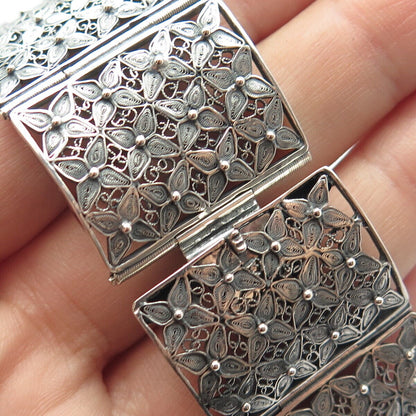 800 Silver Vintage Filigree Floral Panel Link Bracelet 6"