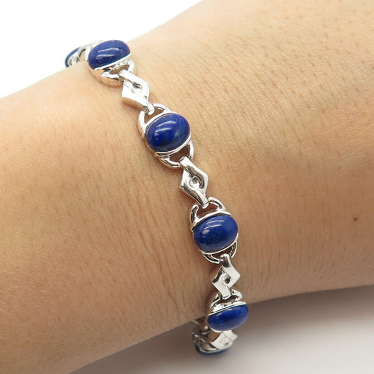 925 Sterling Silver Vintage Michelle Albala Lapis Lazuli Gem Bracelet 7.5"