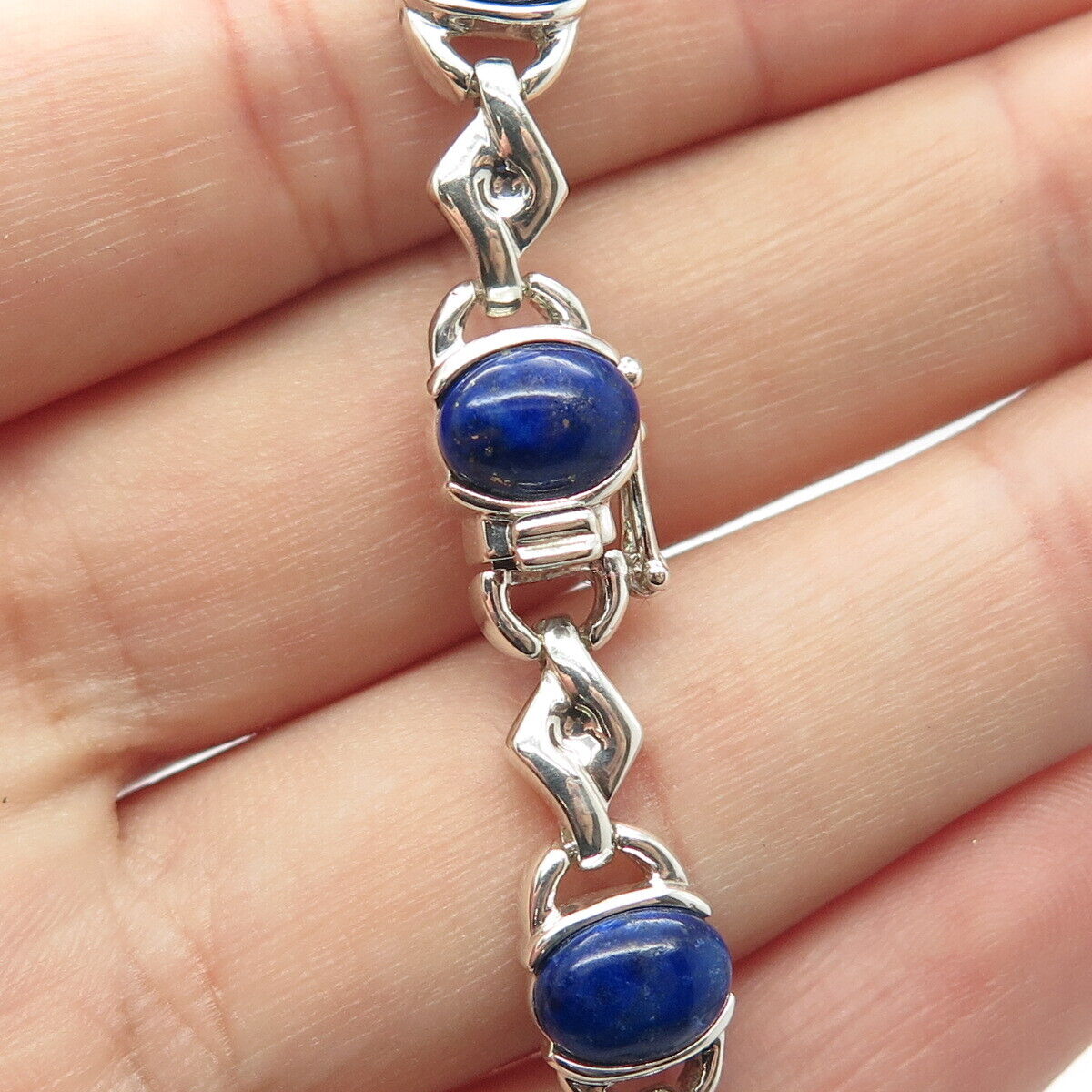 925 Sterling Silver Vintage Michelle Albala Lapis Lazuli Gem Bracelet 7.5"