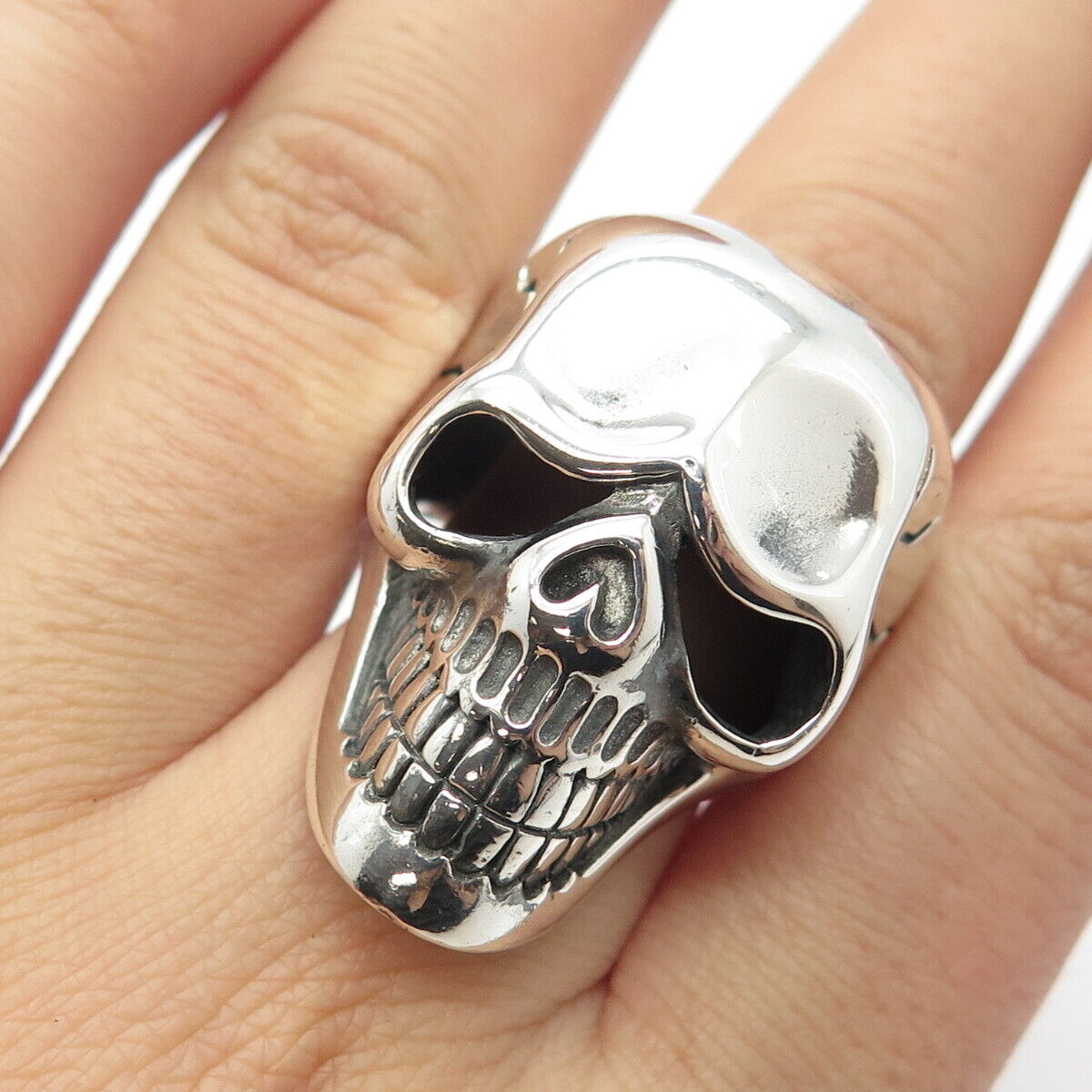 925 Sterling Silver Vintage Skull Ring Size 9.75