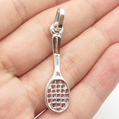 925 Sterling Silver Vintage Enamel Tennis Racquet Pendant