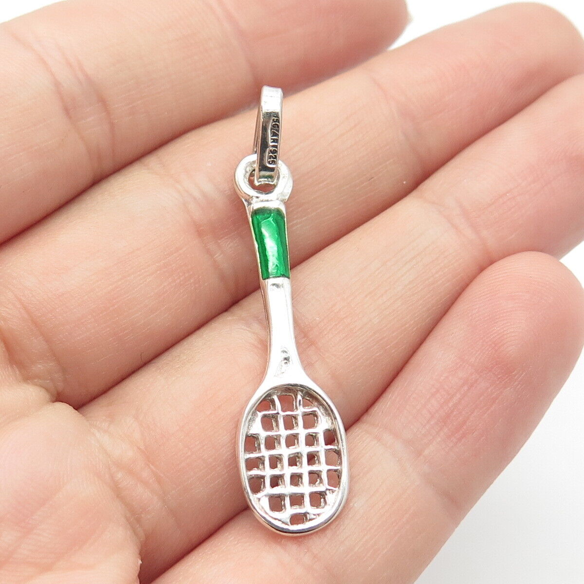 925 Sterling Silver Vintage Enamel Tennis Racquet Pendant