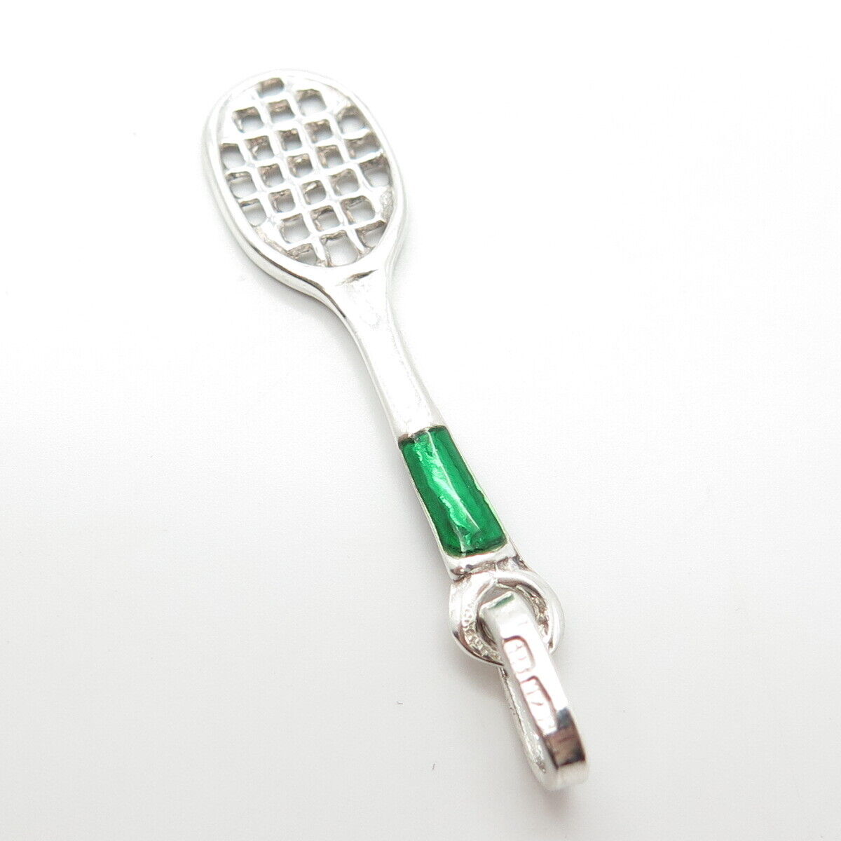 925 Sterling Silver Vintage Enamel Tennis Racquet Pendant