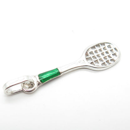 925 Sterling Silver Vintage Enamel Tennis Racquet Pendant