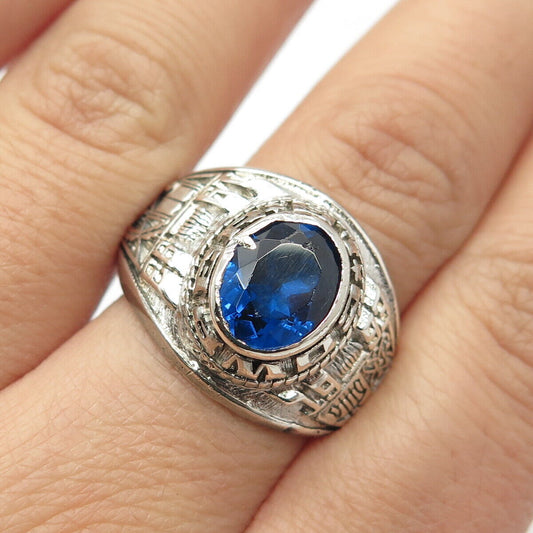 925 Sterling Silver Vintage Reed 1993 Lab Sapphire Cowper School Ring Size 10.25