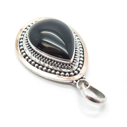 925 Sterling Silver 2-Tone Vintage Suarti Bali Real Black Onyx Gemstone Pendant