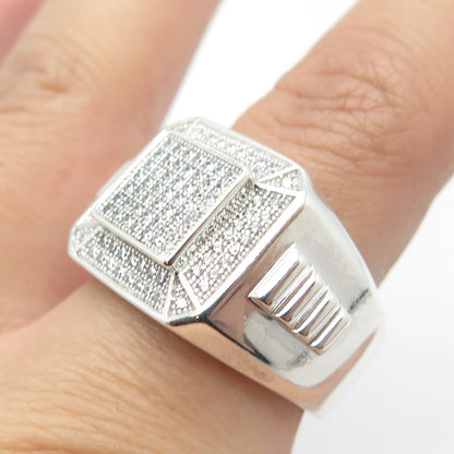 925 Sterling Silver Pave C Z Wide Ring Size 11