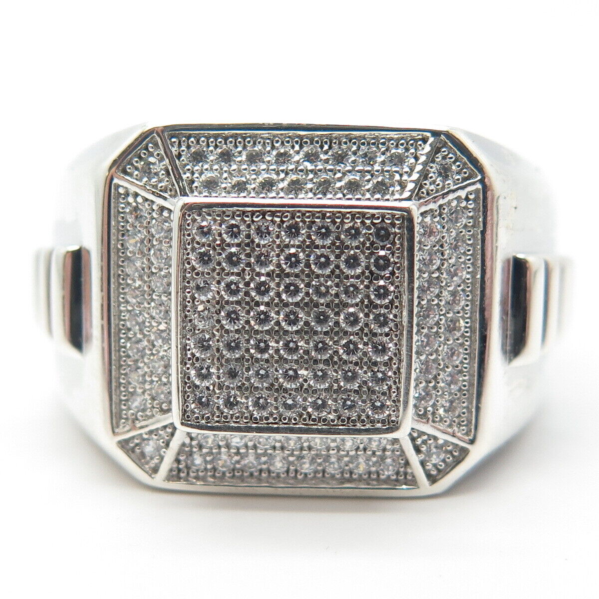 925 Sterling Silver Pave C Z Wide Ring Size 11