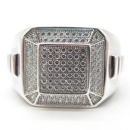 925 Sterling Silver Pave C Z Wide Ring Size 11