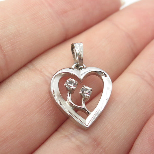 925 Sterling Silver Vintage C Z Heart Pendant