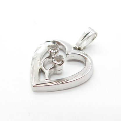 925 Sterling Silver Vintage C Z Heart Pendant